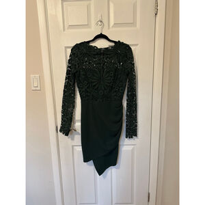 Women's Windsor Dark Green Long Sleeve Dress with Lace Top, Size L